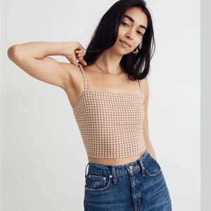 Madewell Brown and White Gingham Crop Top